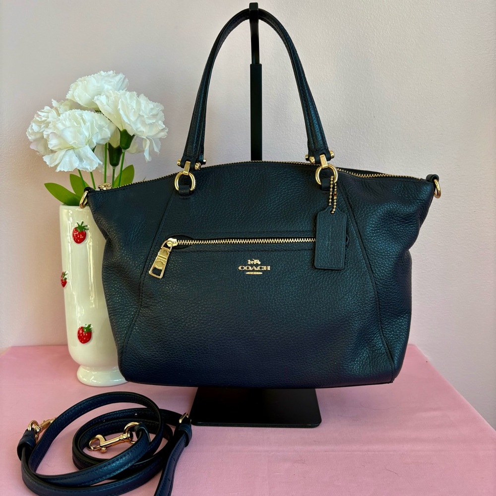 Coach Navy Blue Satchel with Gold Accents